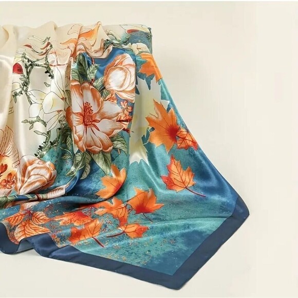 plant print scarf shawl wrap luxury accessory maple leaf… - Picture 2 of 3